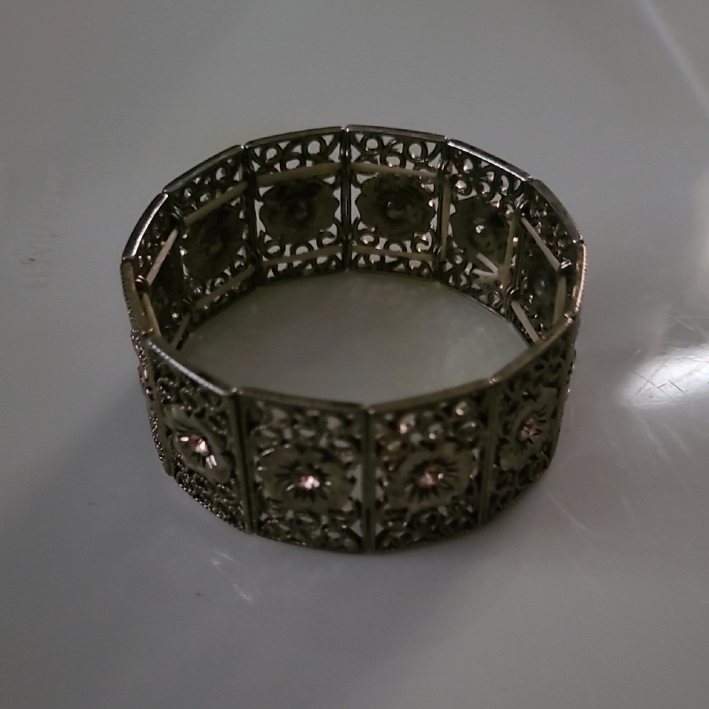 1928 Gold-Tone Floral Filigree Bracelet